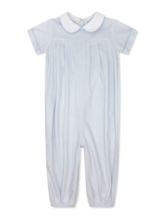 Precious Pleated Romper - Louisville Light Blue Ministripe