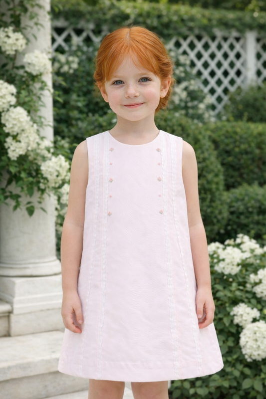Anastasia-Pink Pique with Swiss Eyelet Dress