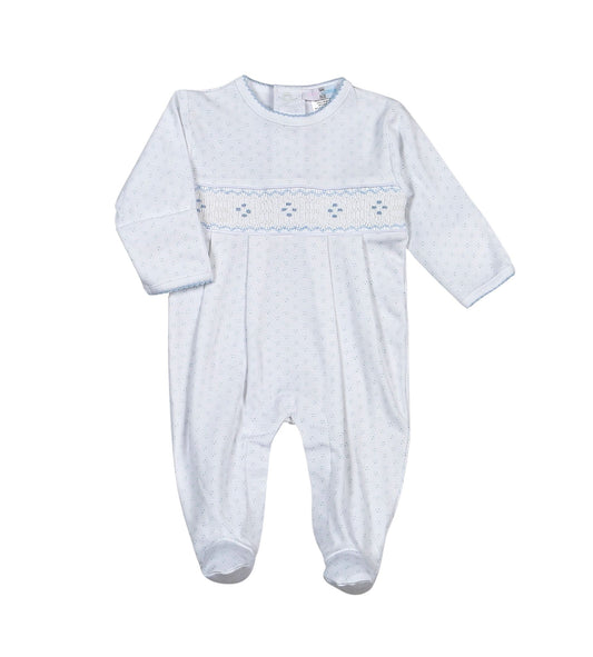 George Blue Dots Hand Smocked Pima Footie
