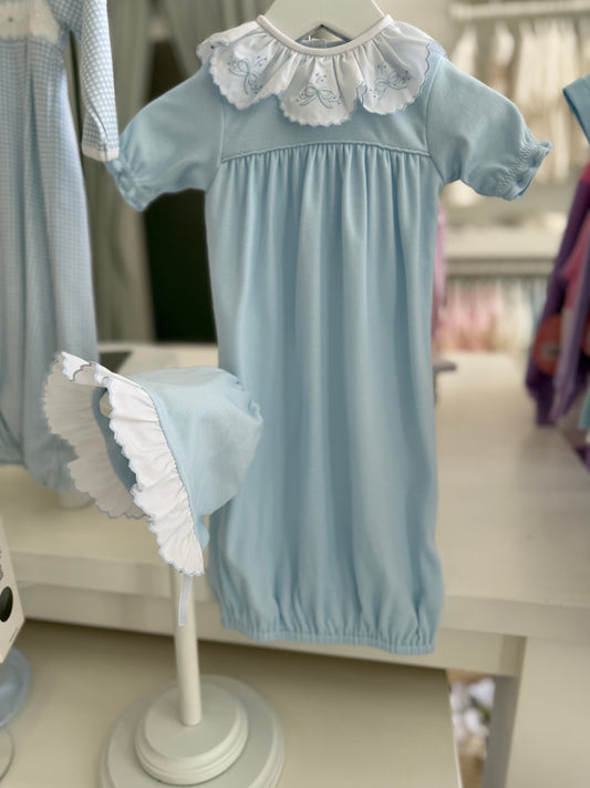 Blue Bows Knit Take Home Set (Gown and Bonnet)
