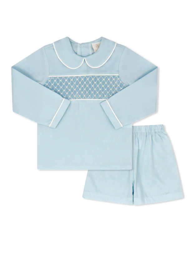 Liam Short Set - Birmingham Blue Pique, Smocking