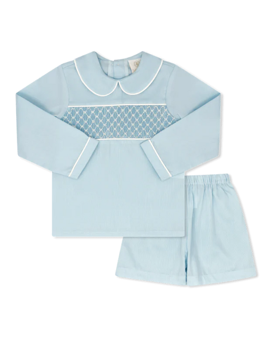 Liam Short Set - Birmingham Blue Pique, Smocking
