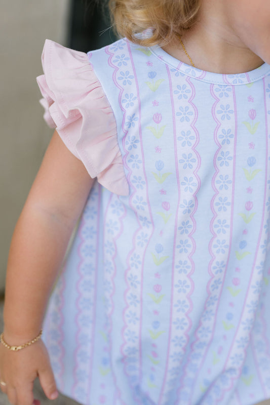 Blue Floral Scallop - Blake Bubble