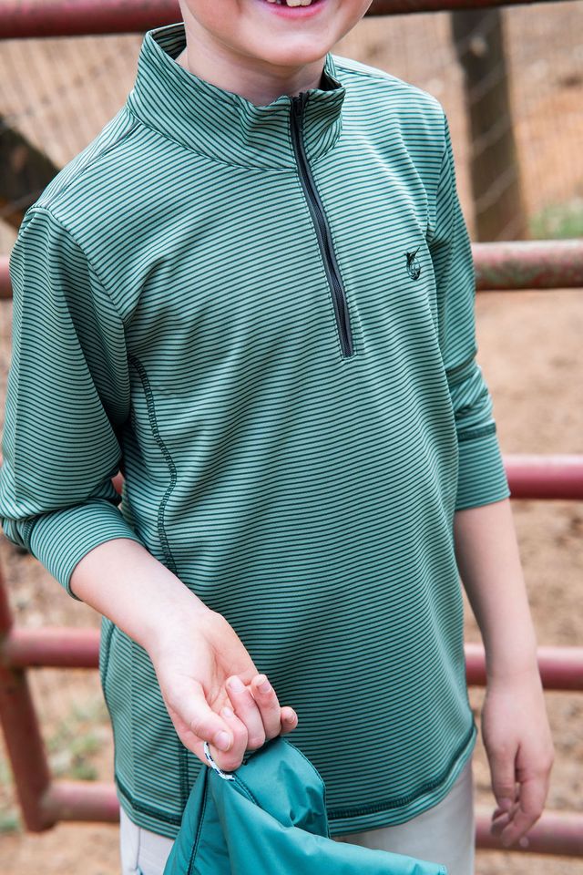 Boy's PRO Performance 1/4 Zip Pullover - Camping Hedge Green Stripe