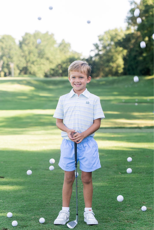 Boys' Short Sleeve Pro Performance Polo - Yellow Pear Windsurfer Stripe