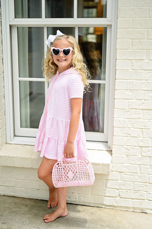 Little Girls Pink Terrycloth Coverup - Pink Stripe