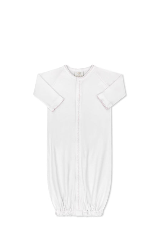 Snuggle Me Saque - Park White with Park Pink Featherstitching OS