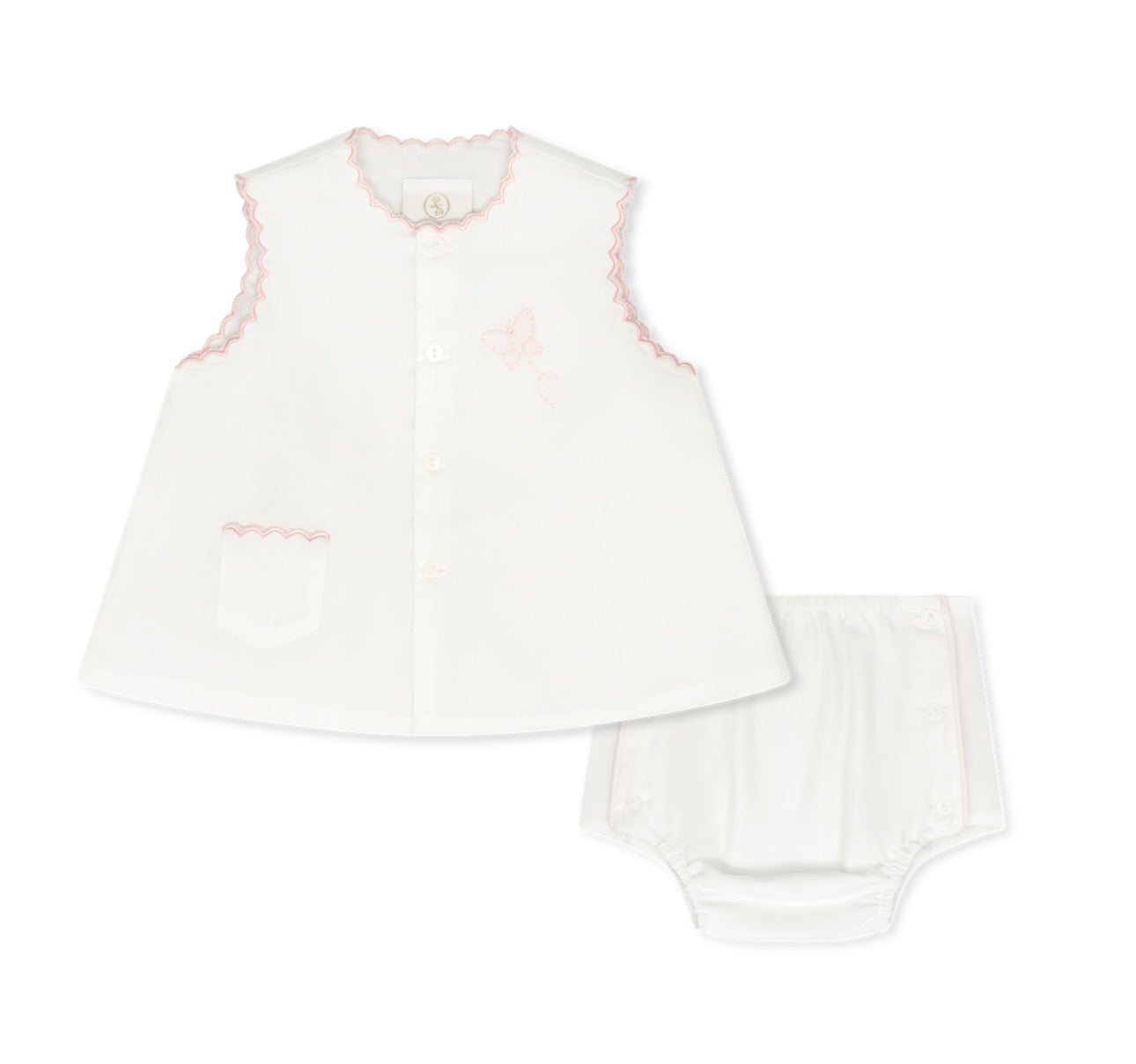 Maria Diaper Set-Blessings White with Pink Butterfly Embroidery