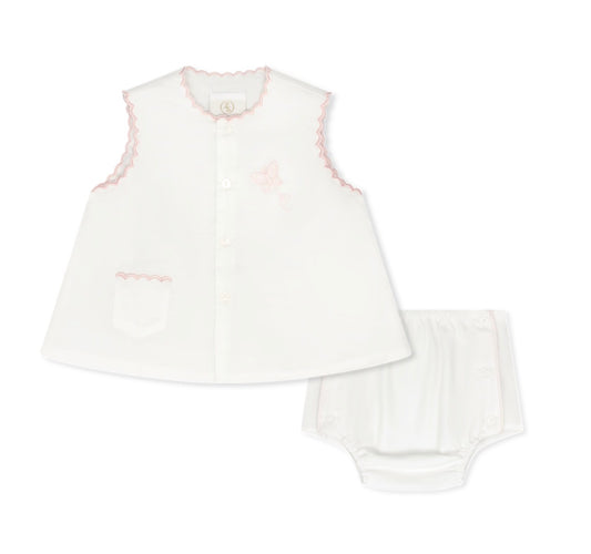 Maria Diaper Set-Blessings White with Pink Butterfly Embroidery