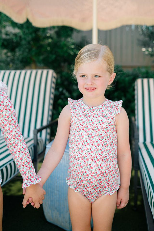 Girls One Piece Tank Swim - Geranium