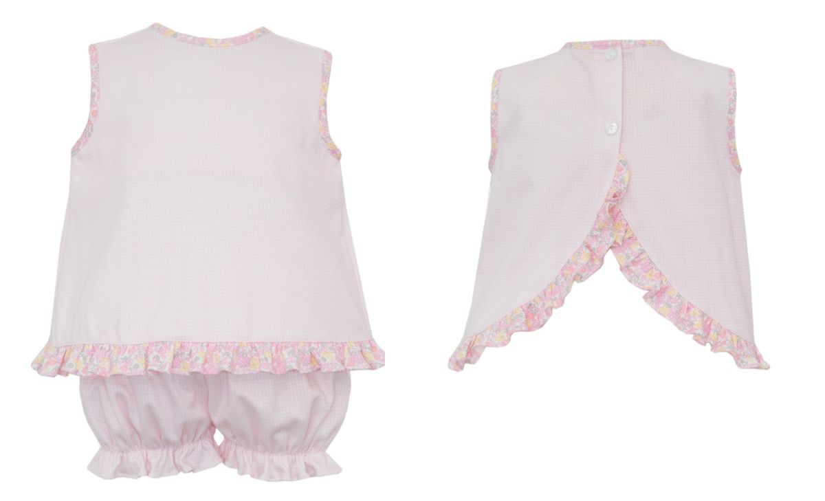 Pink Gingham Bloomer Set with Floral Trim