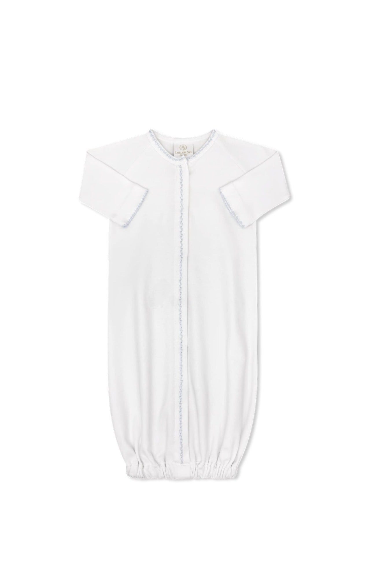 Snuggle Me Saque - Park White with Park Blue Featherstitching OS