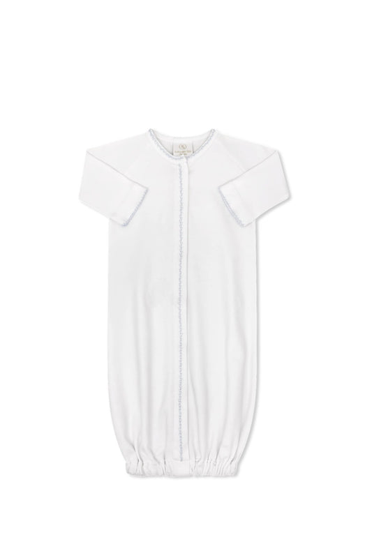 Snuggle Me Saque - Park White with Park Blue Featherstitching OS