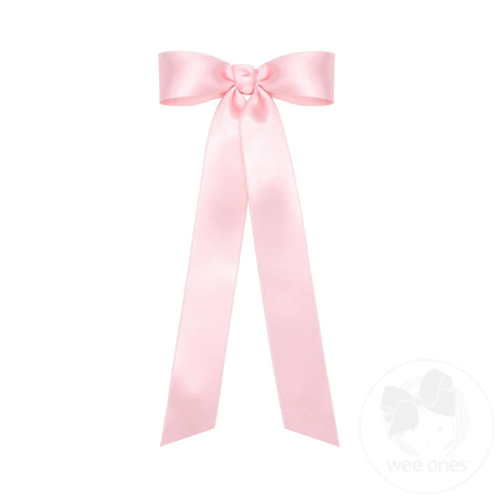 Mini French Satin Hair Bowtie with Knot Wrap and Streamer Tails
