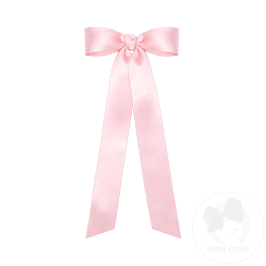 Mini French Satin Hair Bowtie with Knot Wrap and Streamer Tails