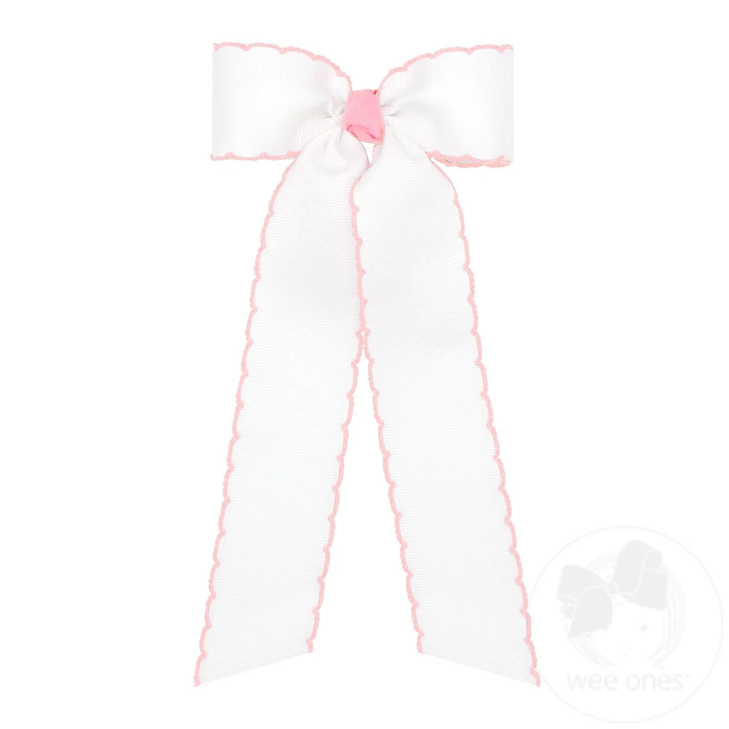 Medium Grosgrain Moonstitch Hair Bowtie with Knot Wrap and Streamer Tails