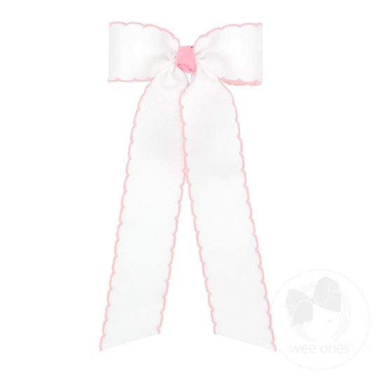 Medium Grosgrain Moonstitch Hair Bowtie with Knot Wrap and Streamer Tails
