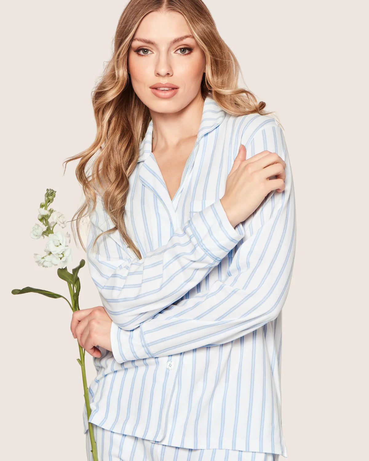 Women's Pima Pajama Set in Periwinkle Stripe