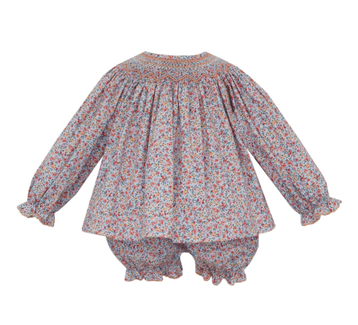 Alice - Light Blue & Orange Floral Bishop Bloomer Set *PREORDER SHIPS JULY*