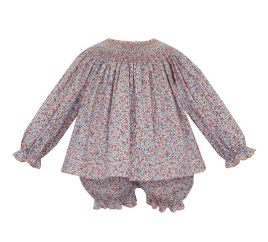Alice - Light Blue & Orange Floral Bishop Bloomer Set *PREORDER SHIPS JULY*