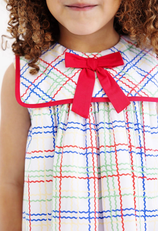 Sleeveless Stewart's Square Collar Dress Wellington Windowpane/Richmond Red