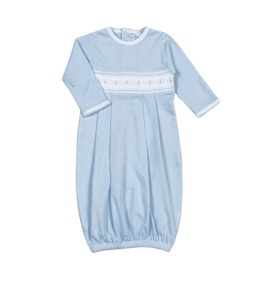 George Blue Stripes Hand Smocked Pima Gown