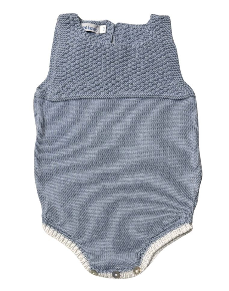 Sleeveless Pebble Stitch Bubble - Cadet Blue / White