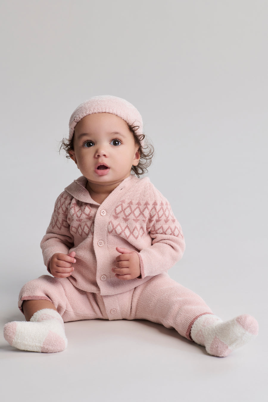 Barefoot Dreams Fair Isle Onesie- Dusty Rose