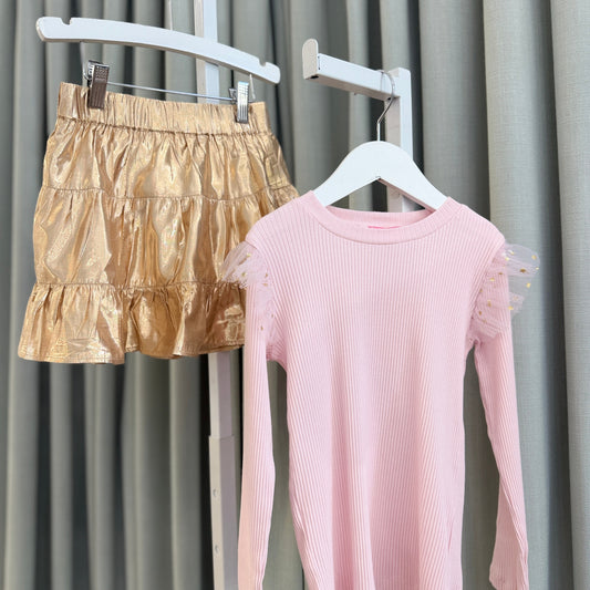Bubblegum & Gold Sparkle Stars Skirt Set