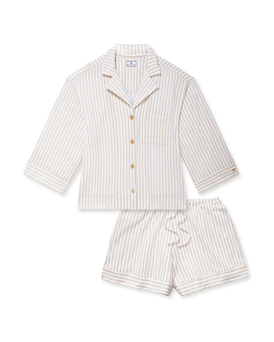 The Olivia Pima Short Set in Camel Ticking Stripe