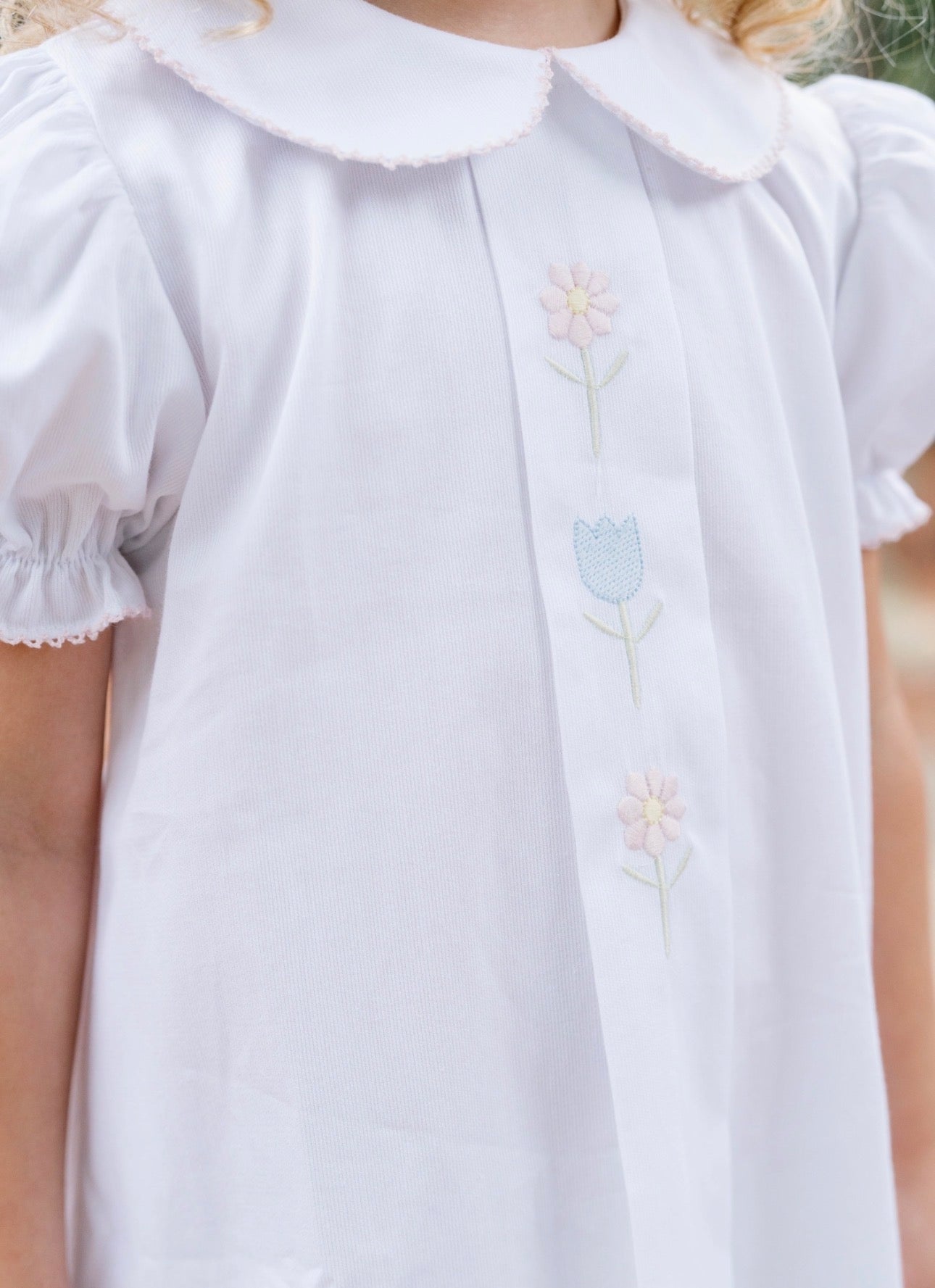 Blue Bonnet Dress - Classic White Flower Embroidery