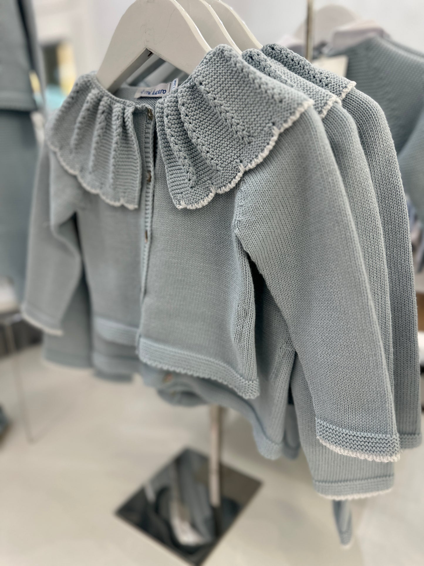 Light Blue and White Scalloped Collar Cardigan