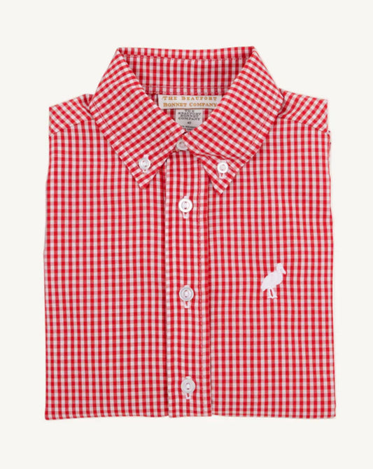 Deans List Dress Shirt-Red Mini Gingham