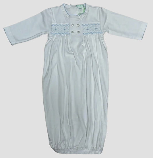 Little Threads- Hand Smocked Gown- Blue