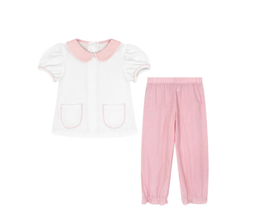 Girls Gathered Pants Set - Pink Mini