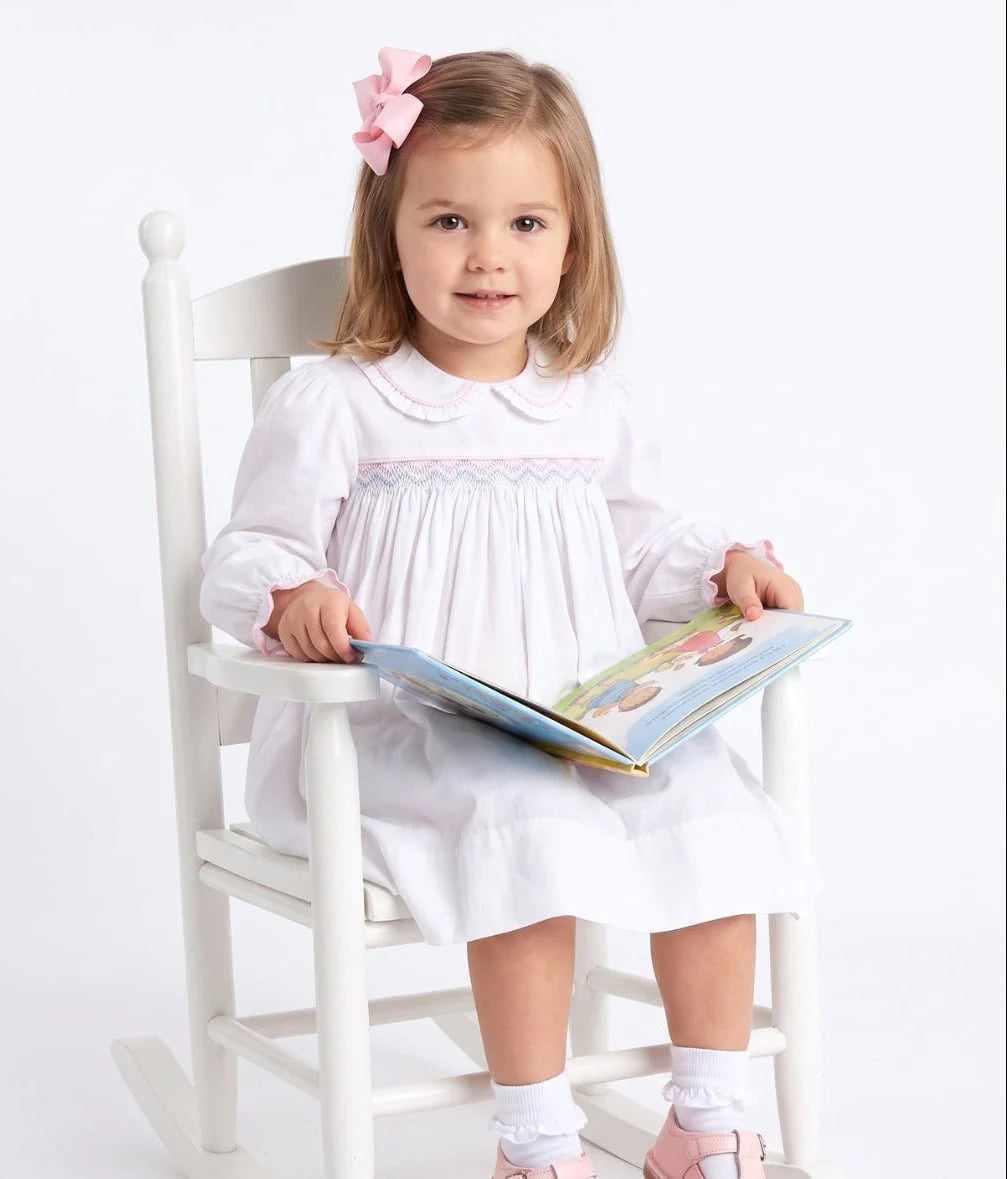 Michelle Dress - Willow White Pique, Pink and Blue