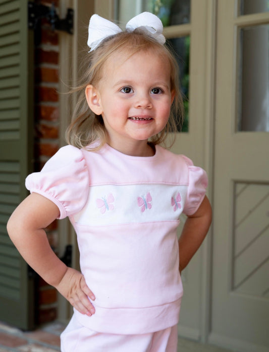 Lagniappe Short Set - Petal Pink Knit, Butterflies