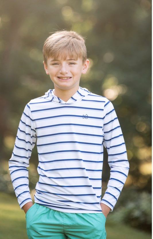 Kids' Pro Performance Hoodie T-shirt -Windsurfer Navy Peony Stripe