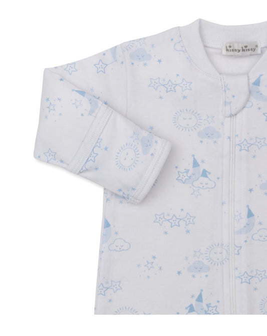 Sleepy Moon - Zipper Footie Blue