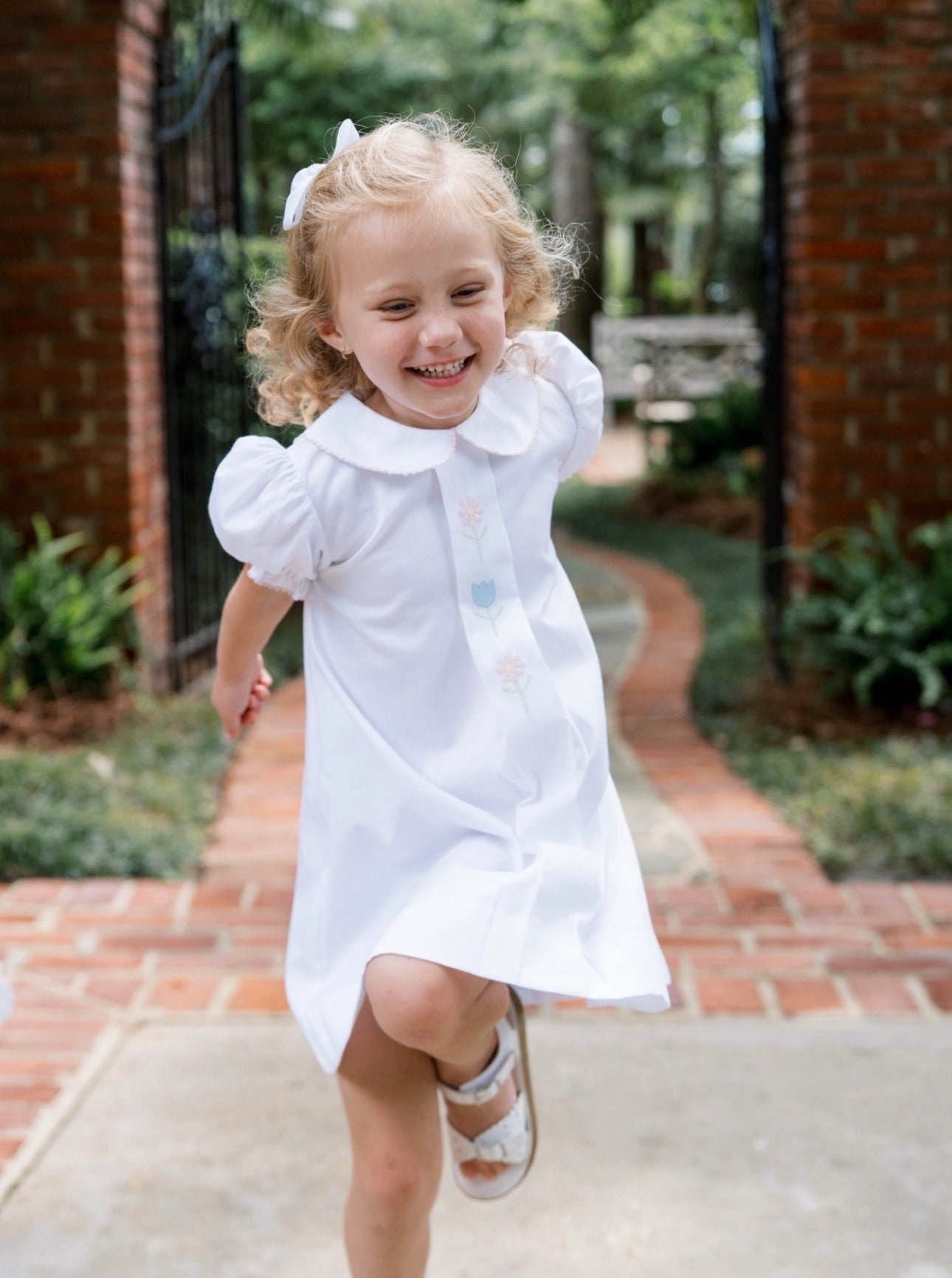 Blue Bonnet Dress - Classic White Flower Embroidery