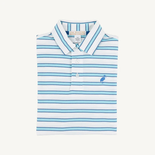 Prim & Proper SS Polo - Worth Ave White Belhaven Blue and Wood Boat Blue Stripe/Wood Boat Blue