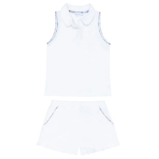 girls shell white french terry tennis tank top and short set