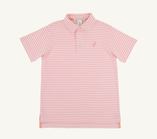 Prim and Proper Polo SS- Sanibel Salmon Stripe/Pompano Peach