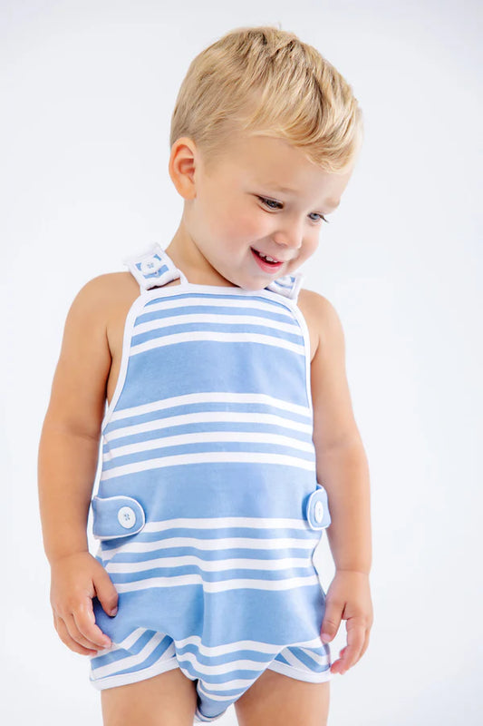 Skipper Sunsuit - Pima-Saddle Ridge Stripe (Sarasota Sky)