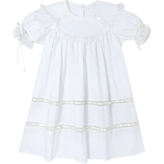 Donahue Dress- Blessings White Batiste with Ecru Lace and Ribbon