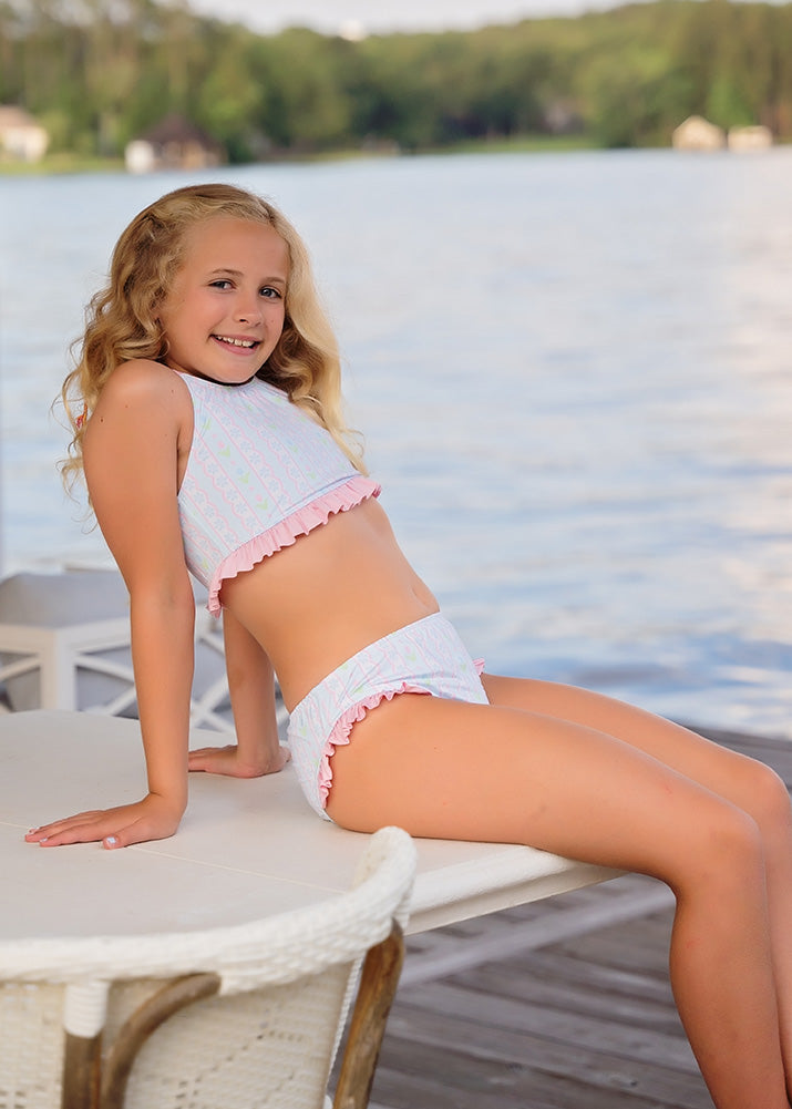 Lila Two Piece Swim - Blue Floral Scallop Two Piece Swim
