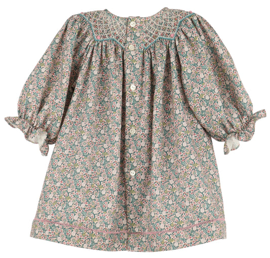 Forest Floral Smocked Bishop - Teal