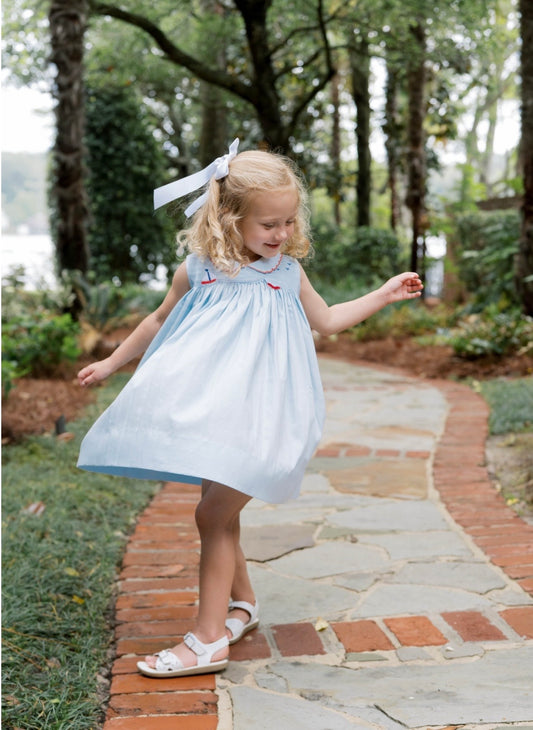 Ella Dress - Brentwood Blue Pique, Sailboat