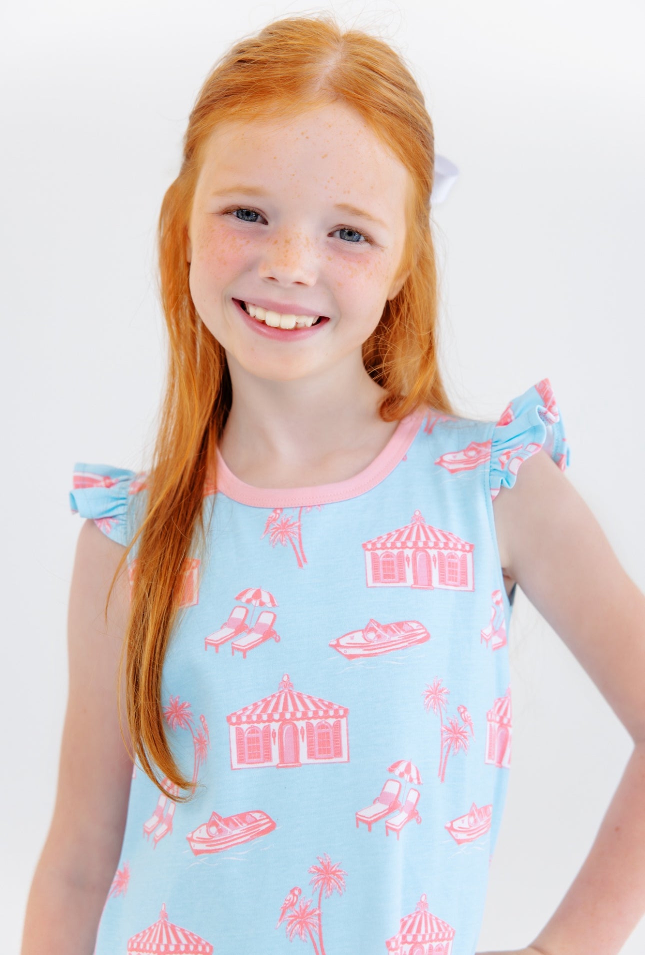 Angel Sleeve Polly Play Dress- Pima- Parrot Cay Canopy/Sand Pearl Pink