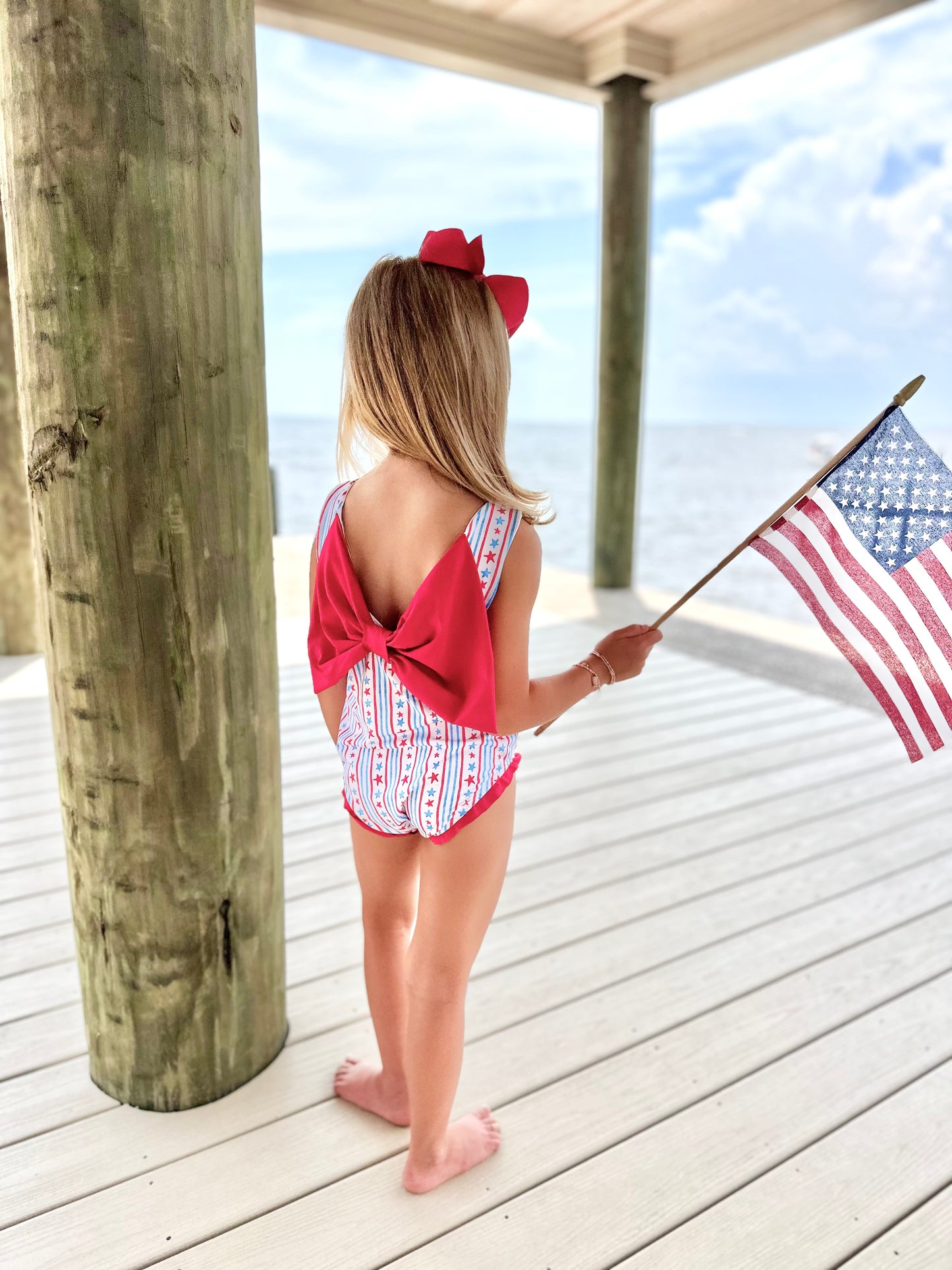 Lottie Bow Back Swim - One Piece Patriotic Stripe Swim with Back Bow *PRESALE*